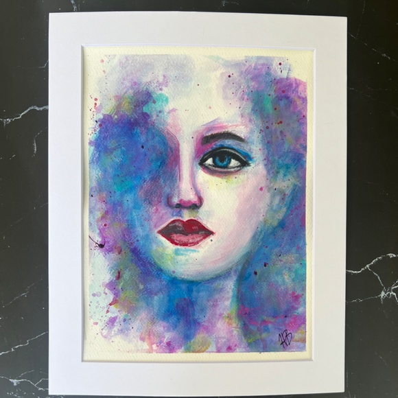Enchantment Abstract Acrylic Watercolor Effect Painting of Woman's Face - Picture 11 of 13